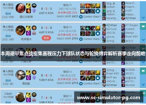 本周德甲焦点战密集赛程压力下球队状态与轮换博弈解析赛季走向前瞻